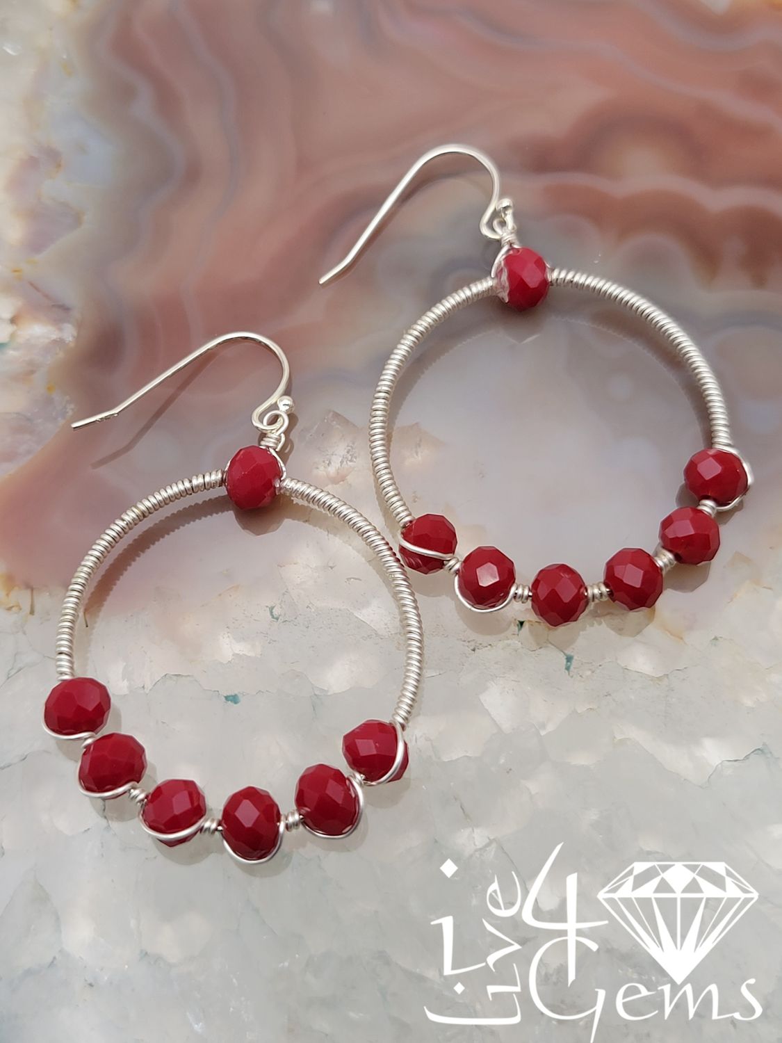 Silver Rondelle Crystal Hoop Gemstone Earring