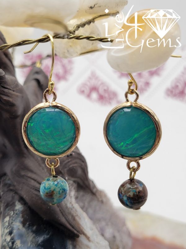 Kyocera Blue Opal Imperial Jasper Drop Gemstone Earring