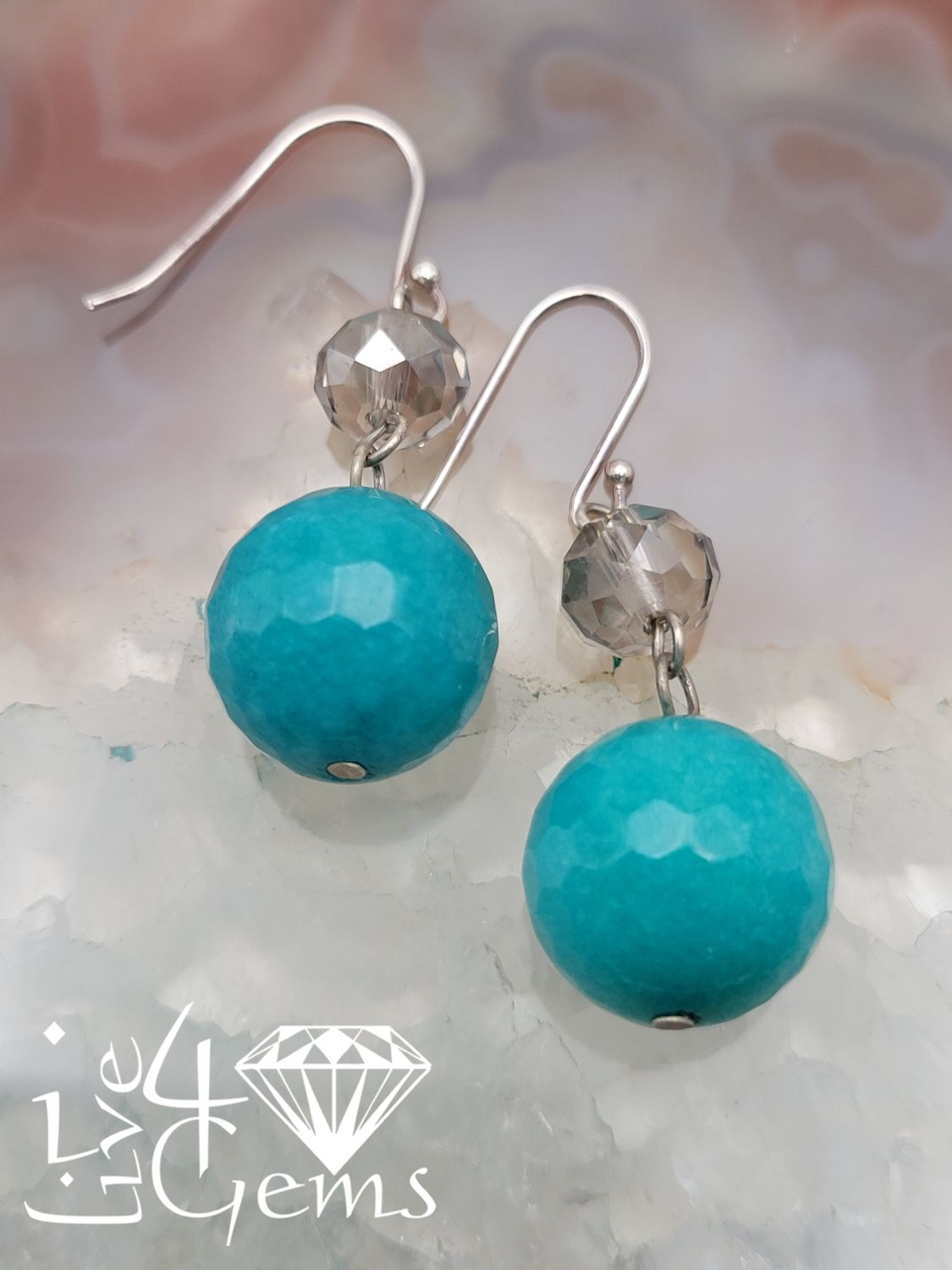 Silver Faceted Crystal and Amazonite Drop Gemstone Earring
