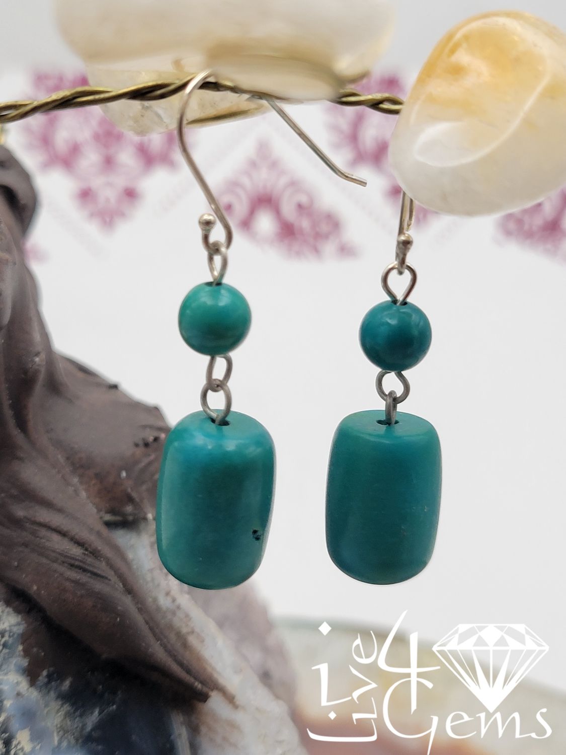 Silver Magnesite Turquoise Round and Barrel Gemstone Earring
