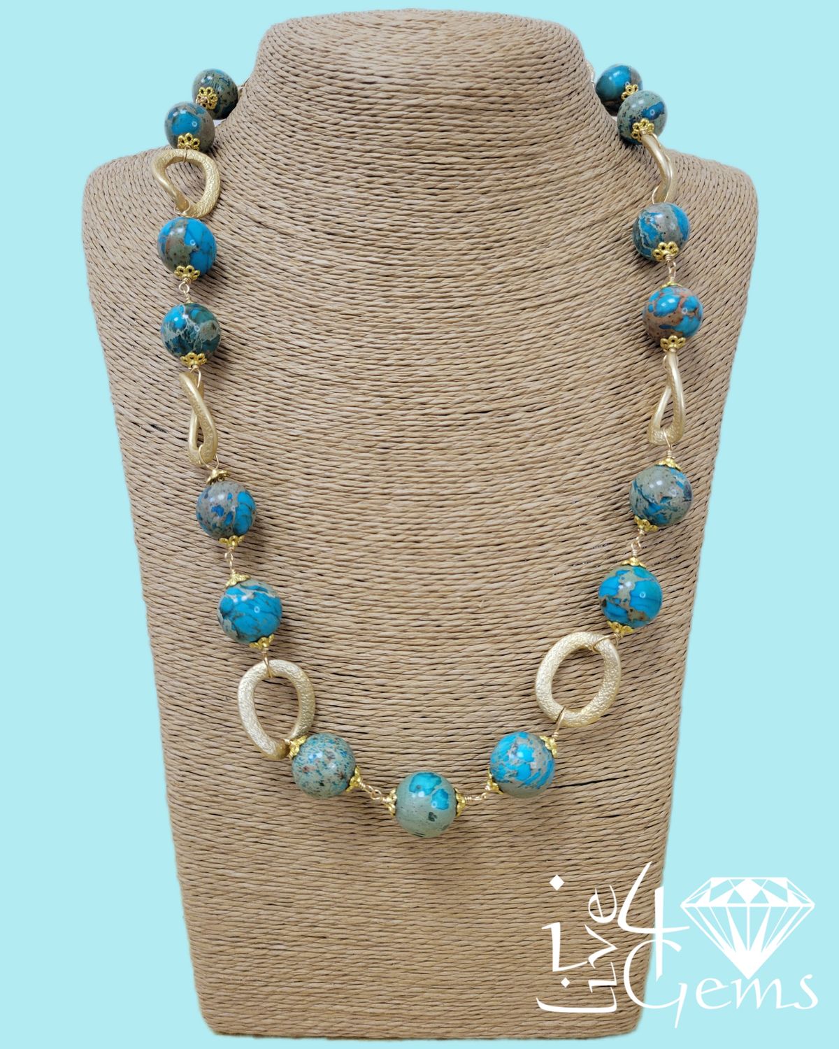 23" Round Imperial Jasper Chain Link Gemstone Necklace