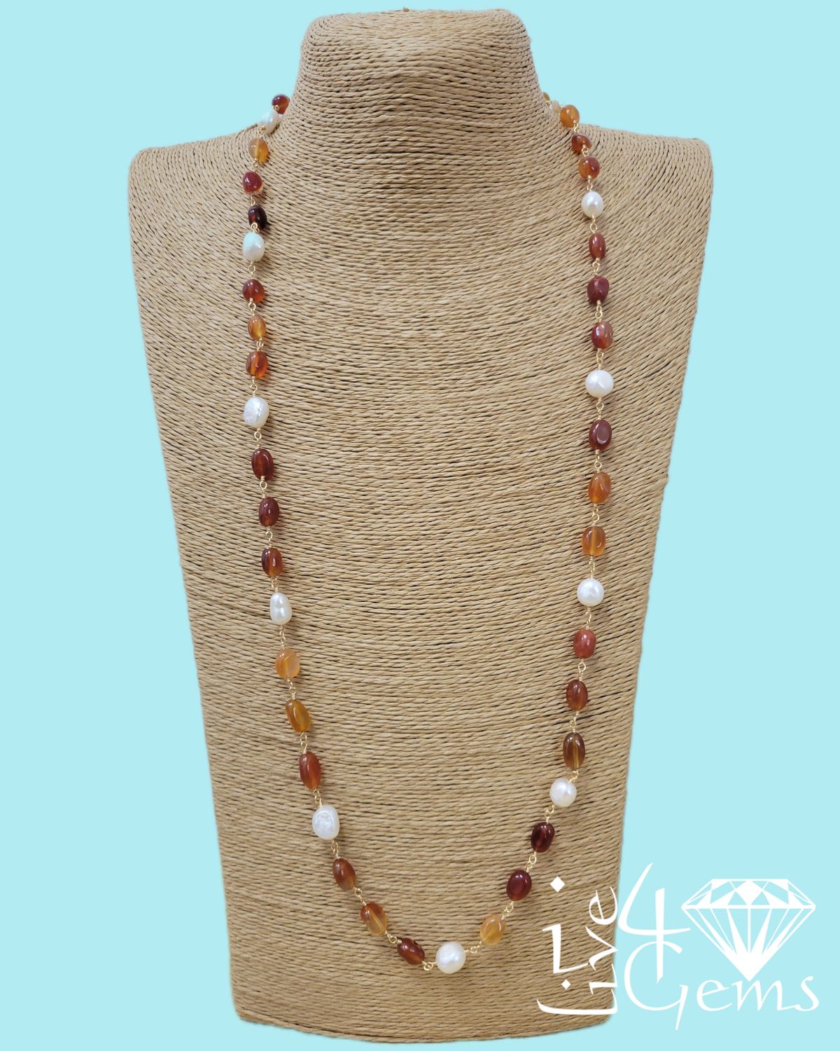 36" Carnelian and Freshwater Cultured Pearl Necklace
