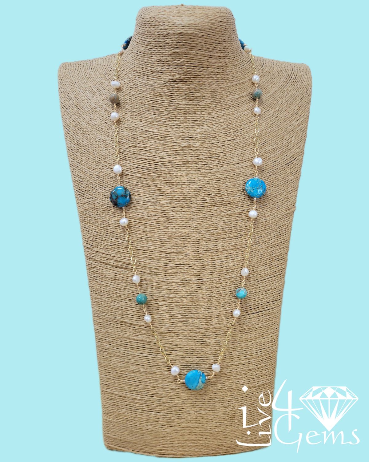 37" Imperial Jasper and Freshwater Pearl Heart Link Necklace