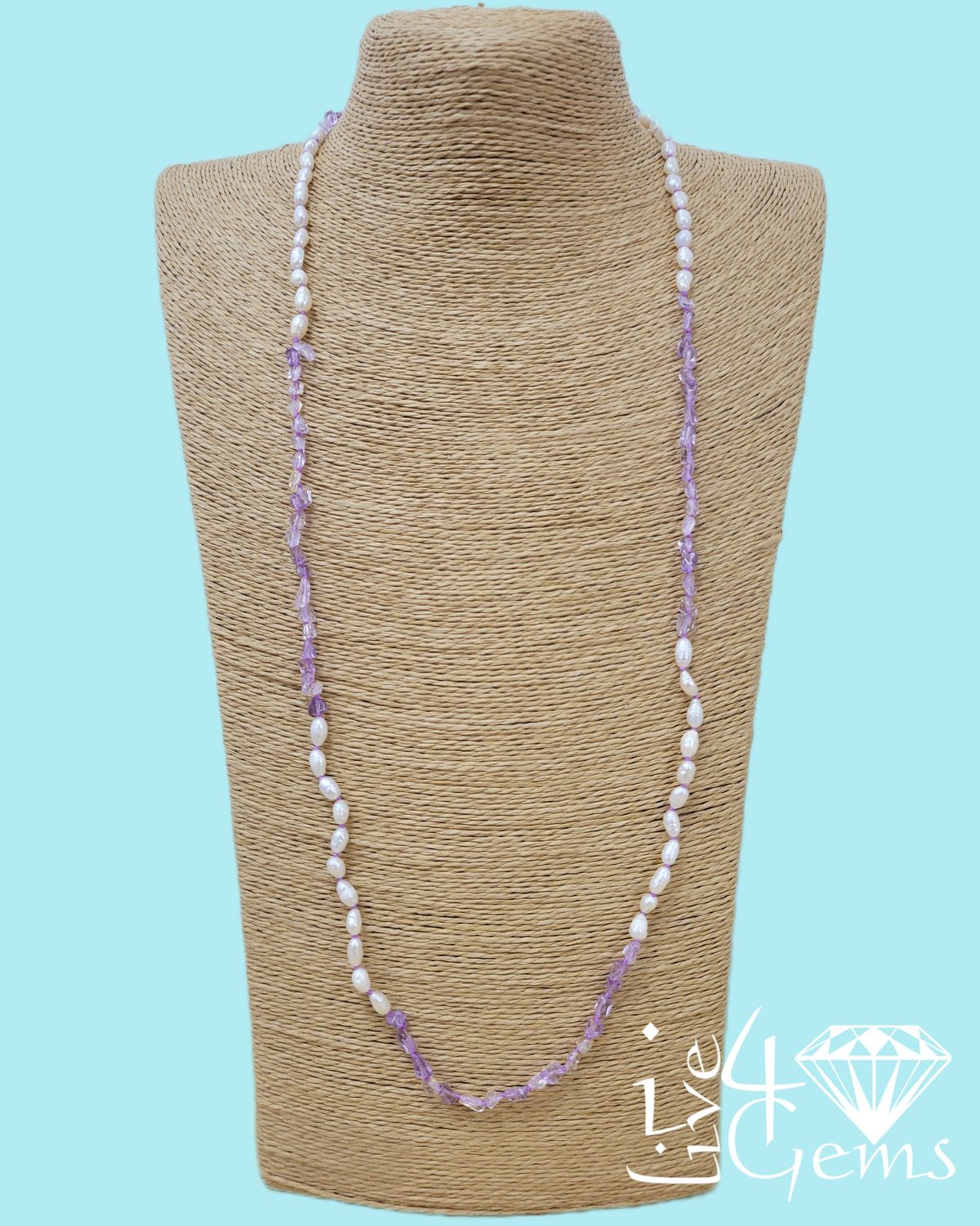 35" Amethyst and Rice Shaped Freshwater Pearl Necklace