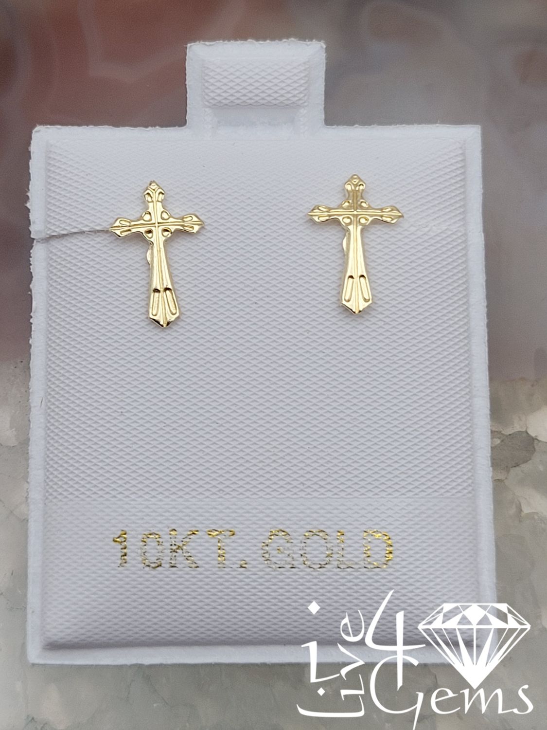 10kty Detailed Cross Screwback Earring