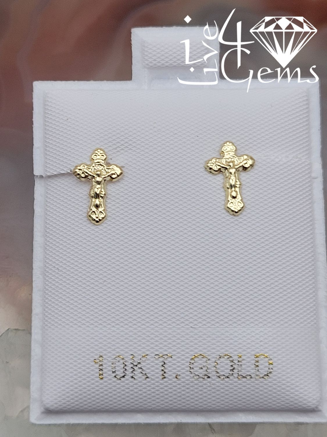 10kty Detailed Crucifix Screwback Earring