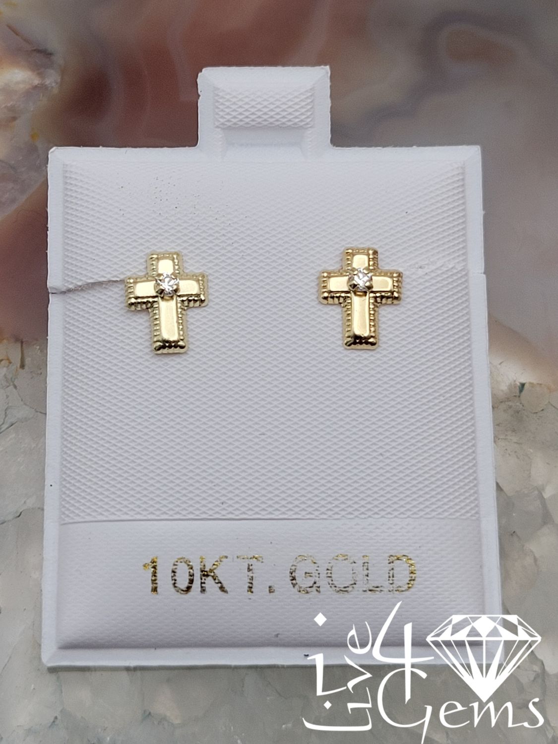 10kty Plain Cross with Cz Screwback Earring