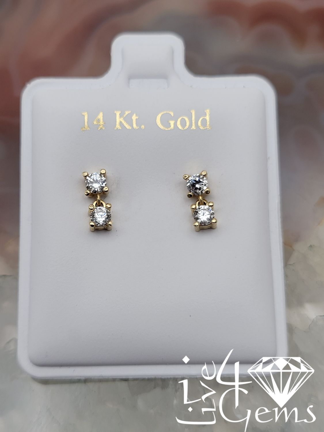 14kty Square Cz w Cz Dangle Stud Earring