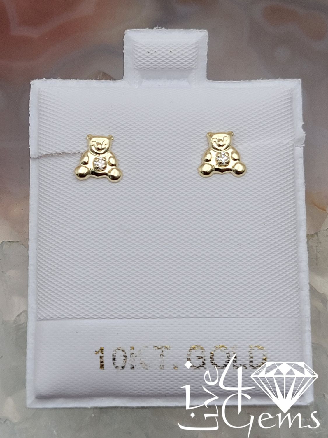 10kty Small Cz Teddy Bear Screwback Earring