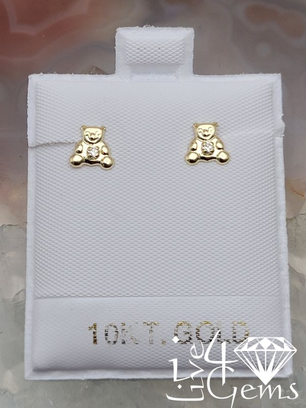 10kty Small Cz Teddy Bear Screwback Earring