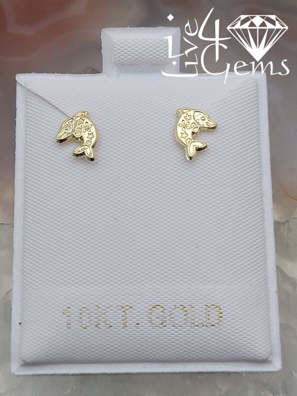 10kty Detailed Dolphin Screwback Earring