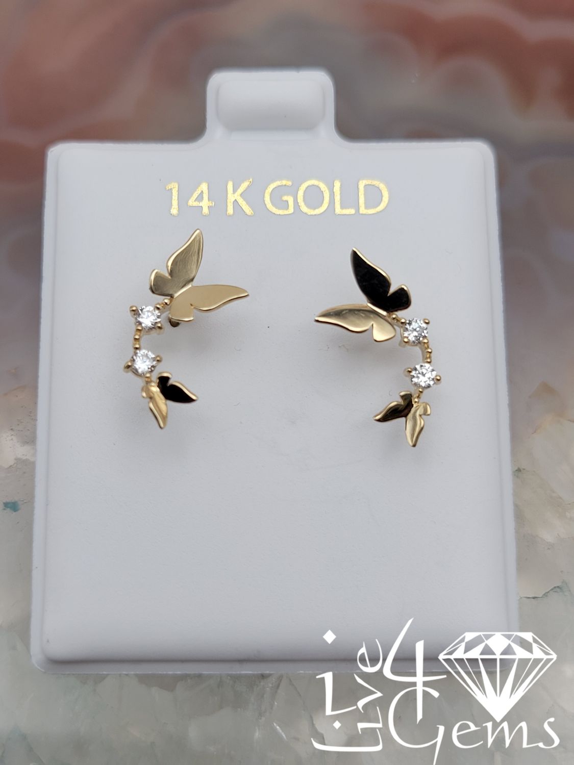 14kty Double Butterfly Cz Screwback Earring