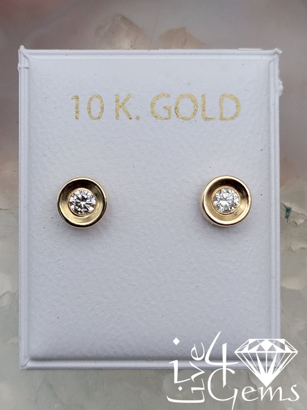 10kty 6mm Bezel Cz Screwback Earrings