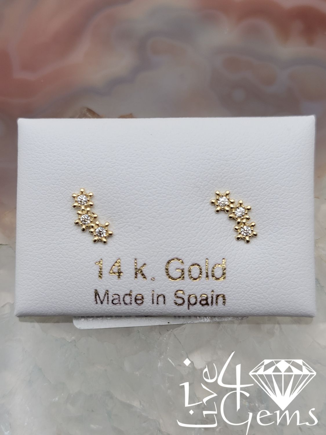 14kty Triple Daisy Cz Cluster Stud Earring