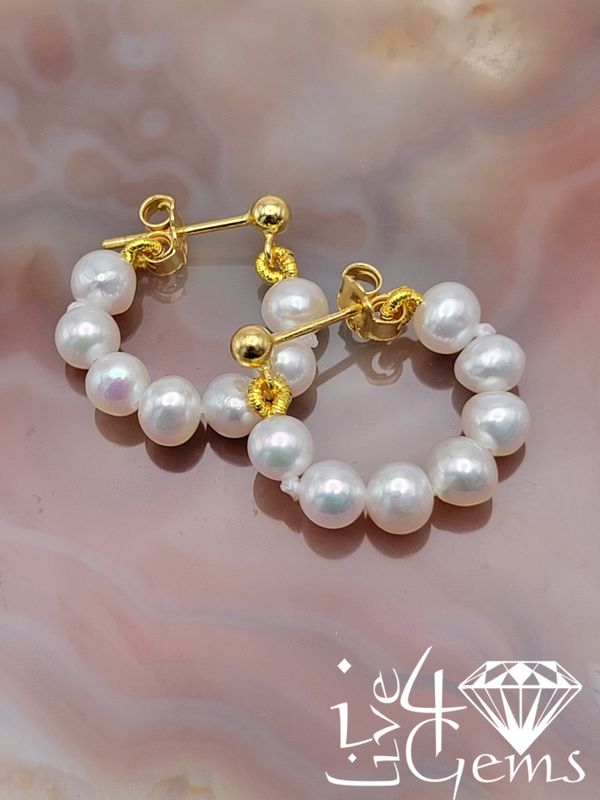 Silver GP Freshwater Pearl Beaded Hoop Earring White