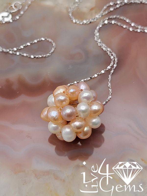 Silver Pearl Ball Cluster Pendant and Chain Tri-Colour