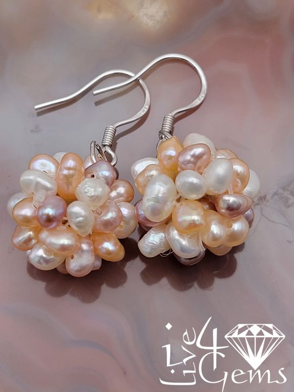 Silver Pearl Ball Cluster Earring Tri-Colour