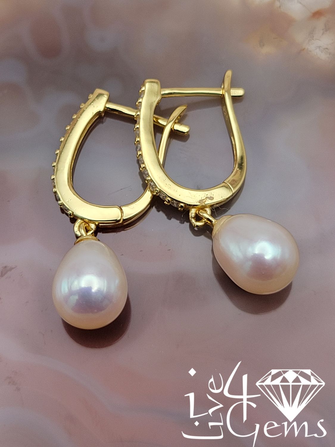 Silver GP Cz Hoop w Dangling White Pearl Earring