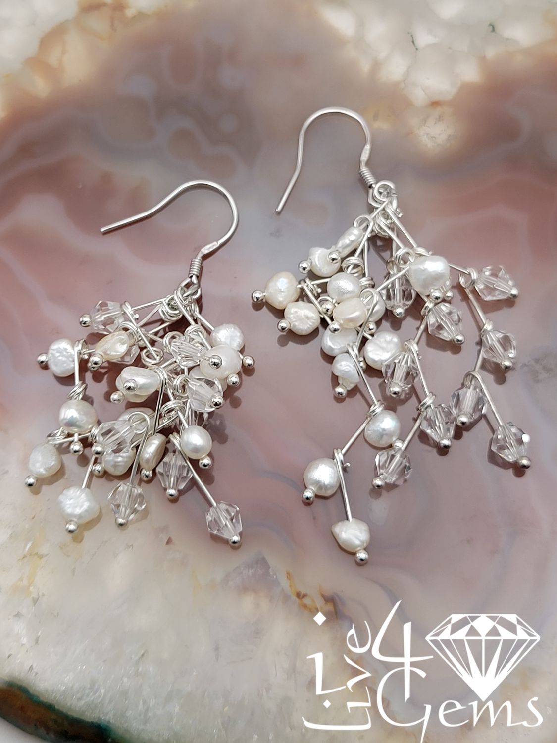 Silver Cascading Pearl and Crystal Hanging Earring