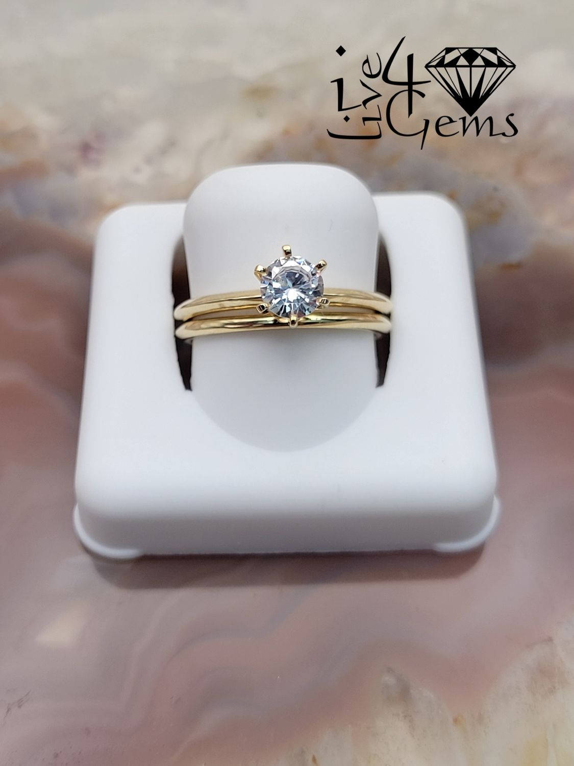 10kty 6mm Round Cz Bridal Set Plain Band S6