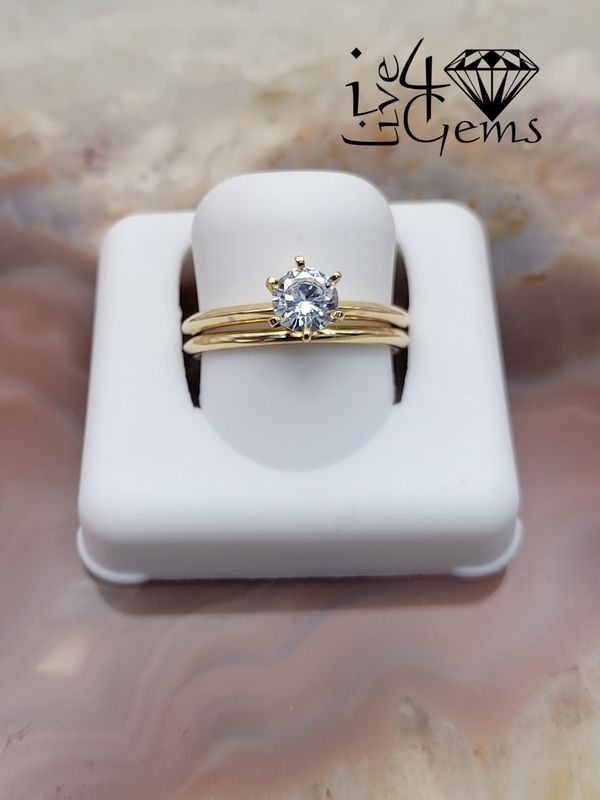 10kty 6mm Round Cz Bridal Set Plain Band S6