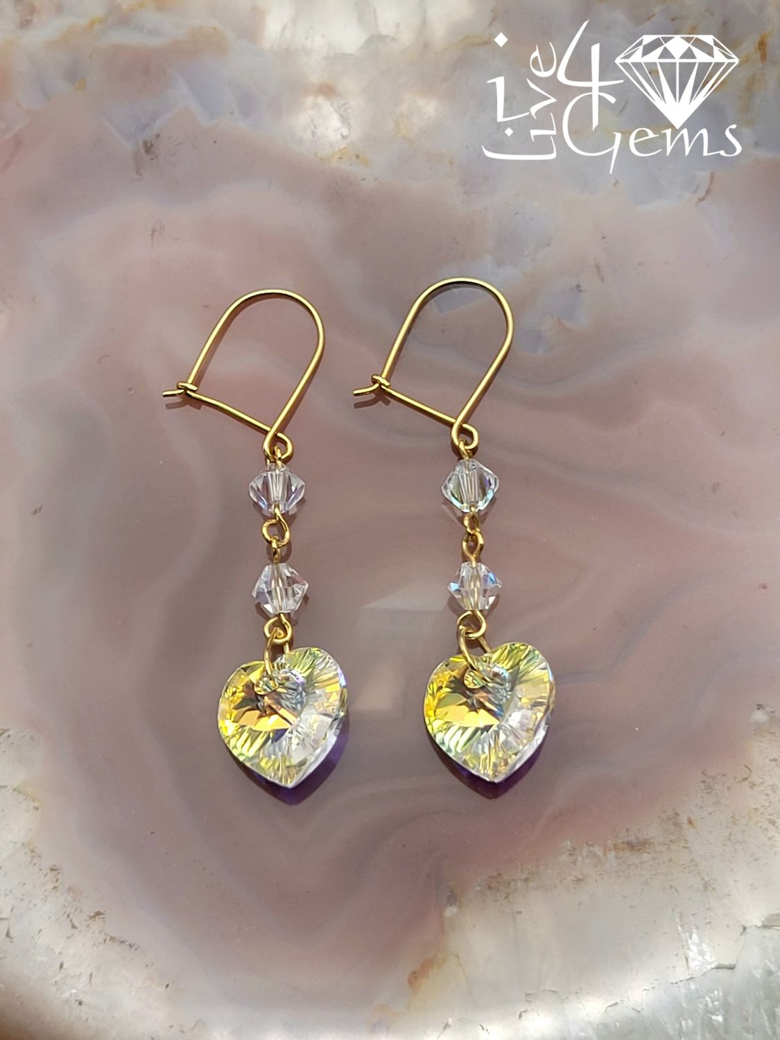 10kty Heart Crystal Hanging Earring