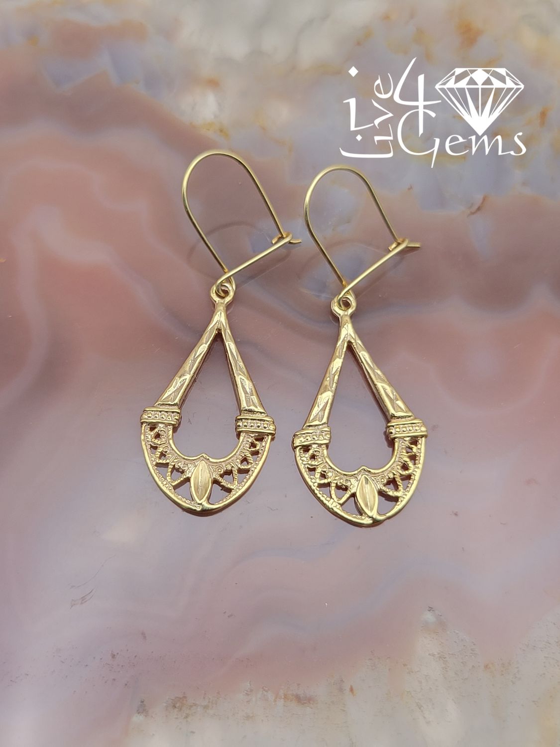 10kty Tear Drop Filigree Hanging Earring