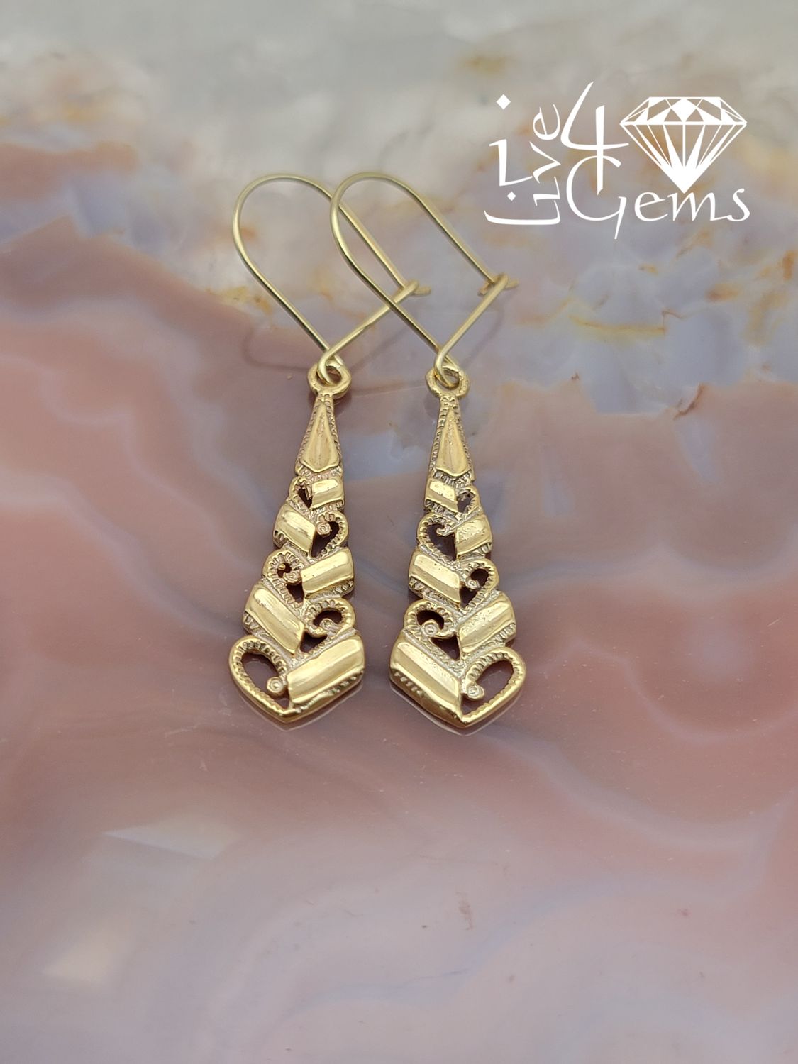 10kty Filigree Pattern Hanging Earring
