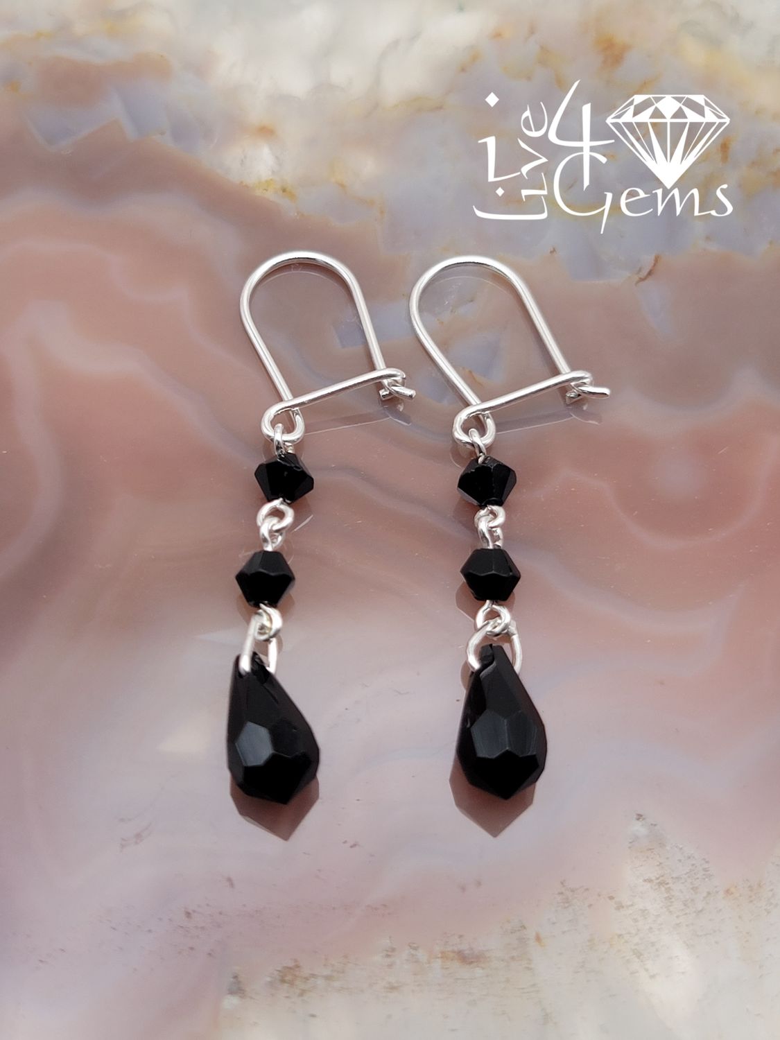 Silver Jet Bead Hanging Earring
