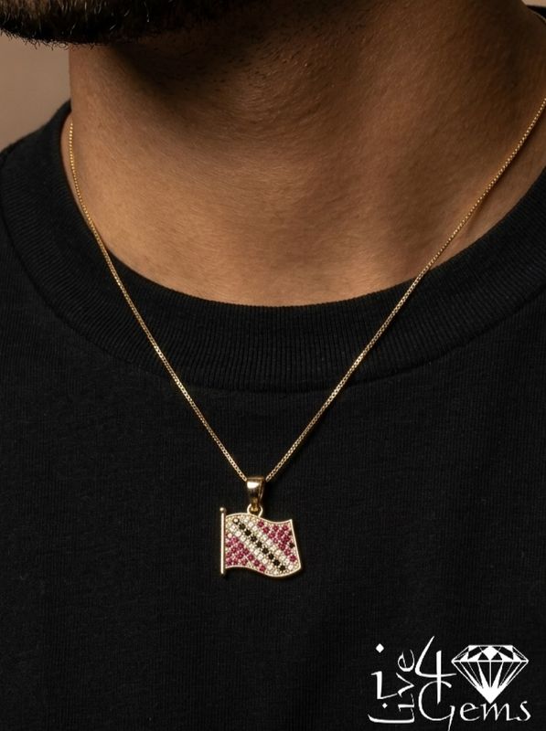 10kty Trinidad and Tobago Ruby and Diamond Flag Pendant