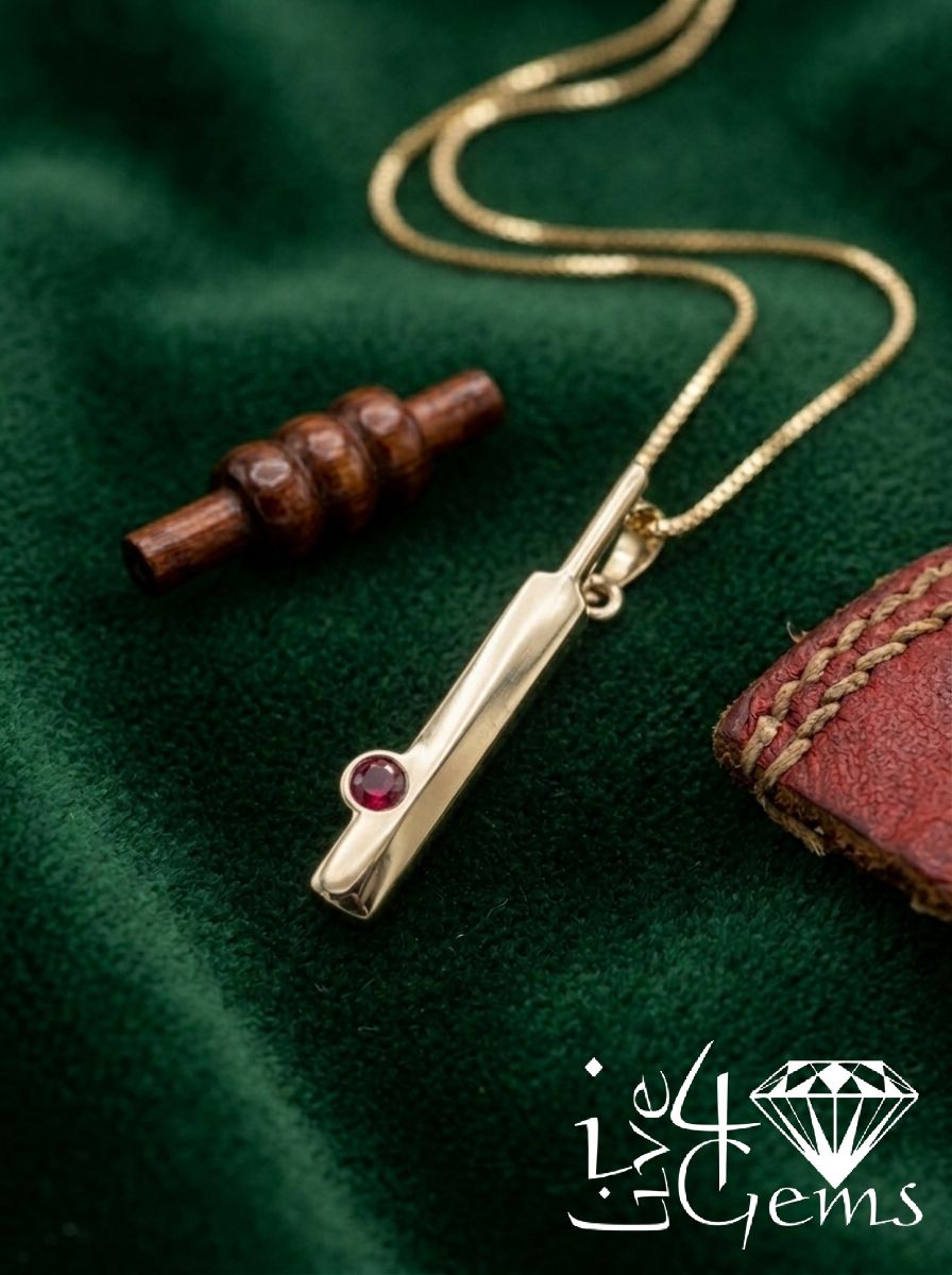 10kty Cricket Bat Pendant with Ruby Ball