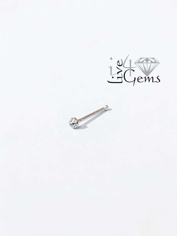 Silver 2mm Round Cz Nose Pin w Ball