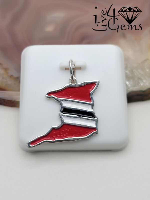 Silver Red, White and Black Enamel Trinidad Outline Pendant