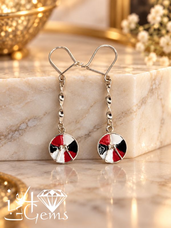 Silver Enamel Red, White and Black Steelpan Charm Hanging Earring