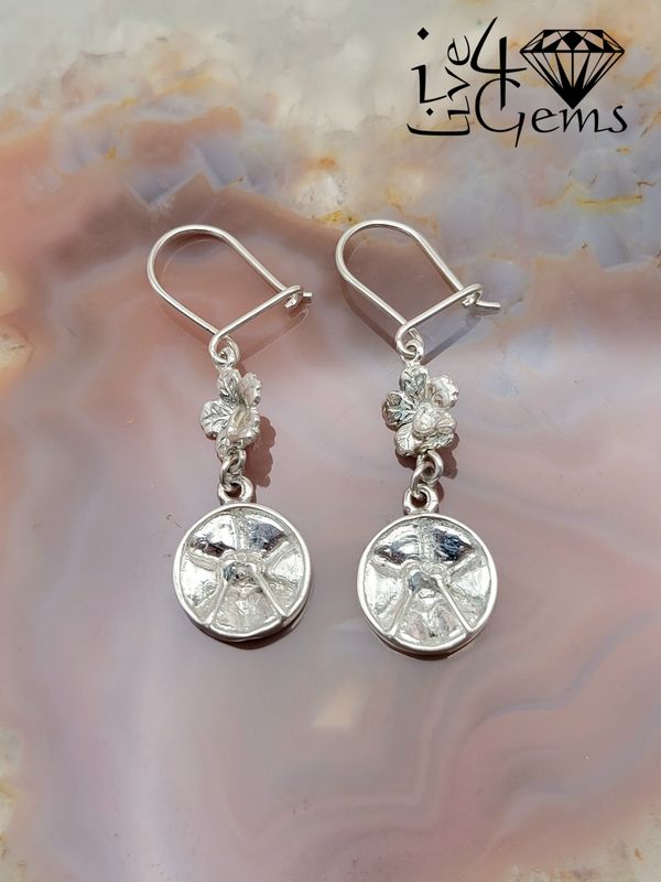 Silver Hibiscus and Steelpan Charm Hanging Earring