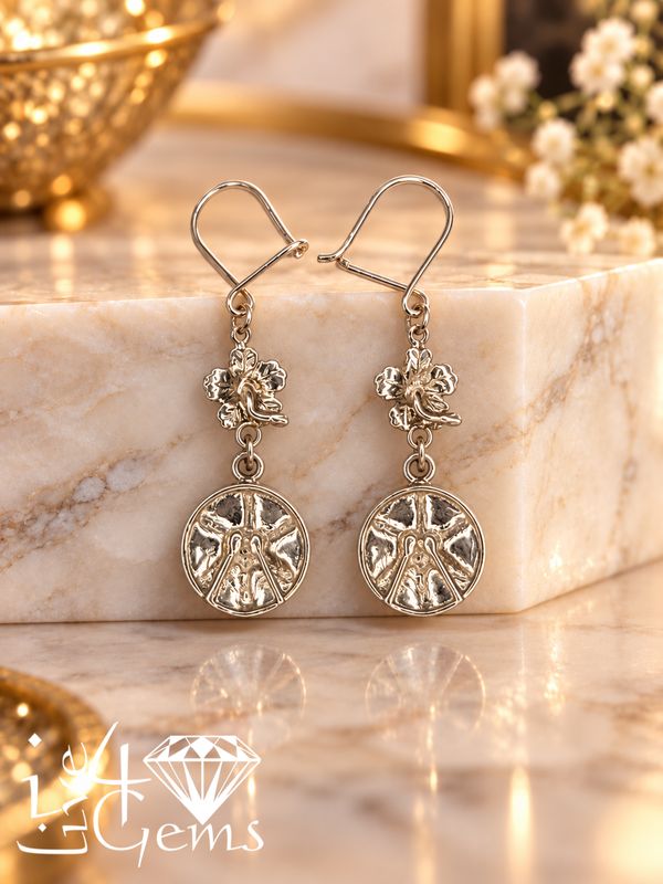 Silver Hibiscus and Steelpan Charm Hanging Earring