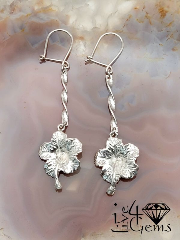 Silver Hibiscus Twist Hanging Earring