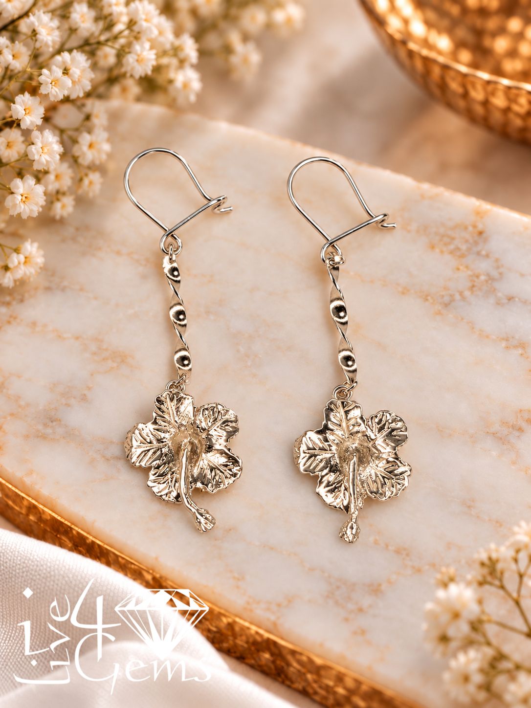 Silver Hibiscus Twist Hanging Earring