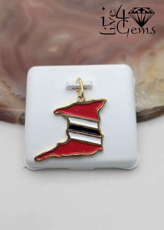 10kty Red, White and Black Enamel Trinidad Outline Pendant