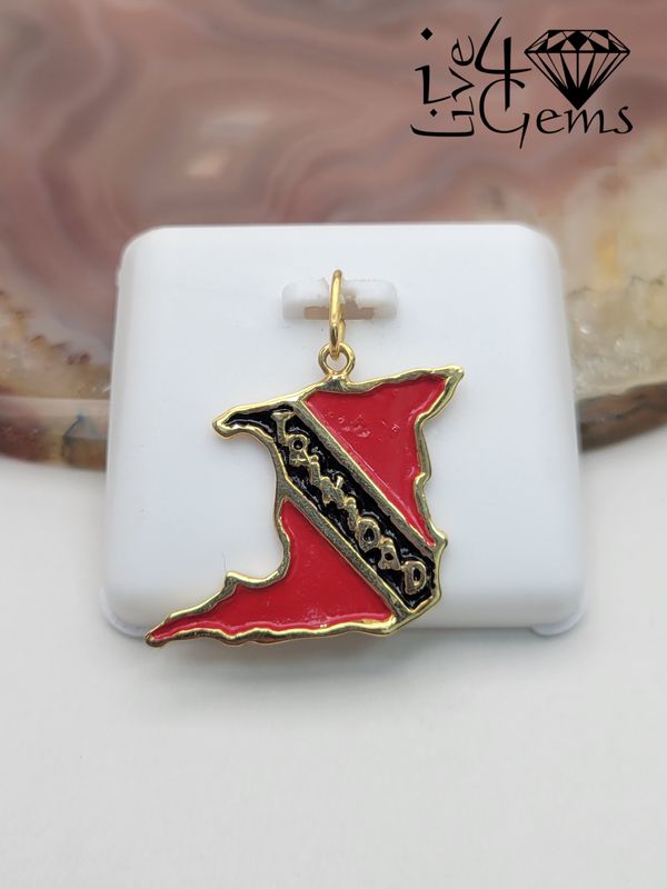 10kty Red and Black Enamel Trinidad Outline Pendant