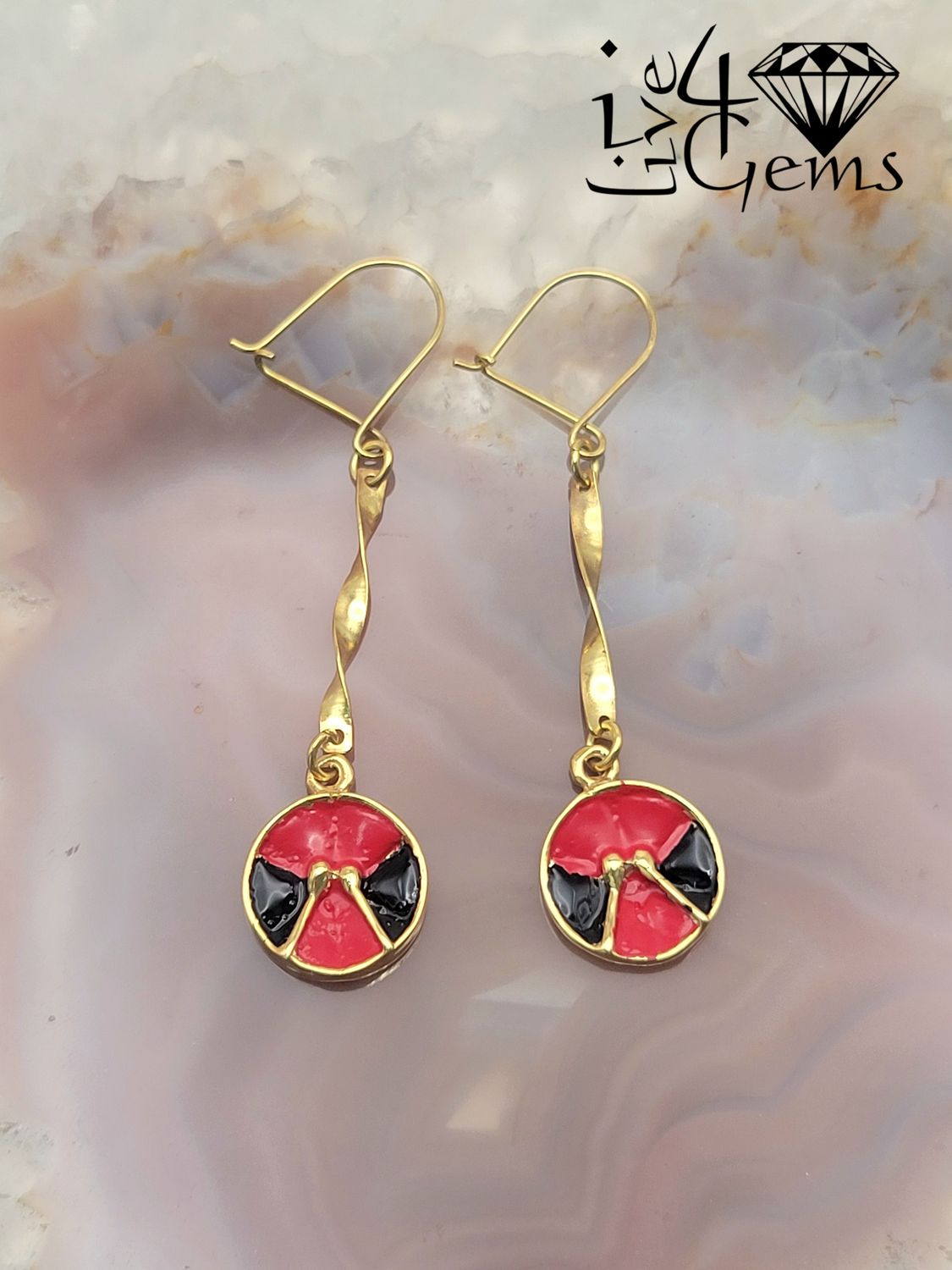 10kty Enamel Steelpan Twist Hanging Earring
