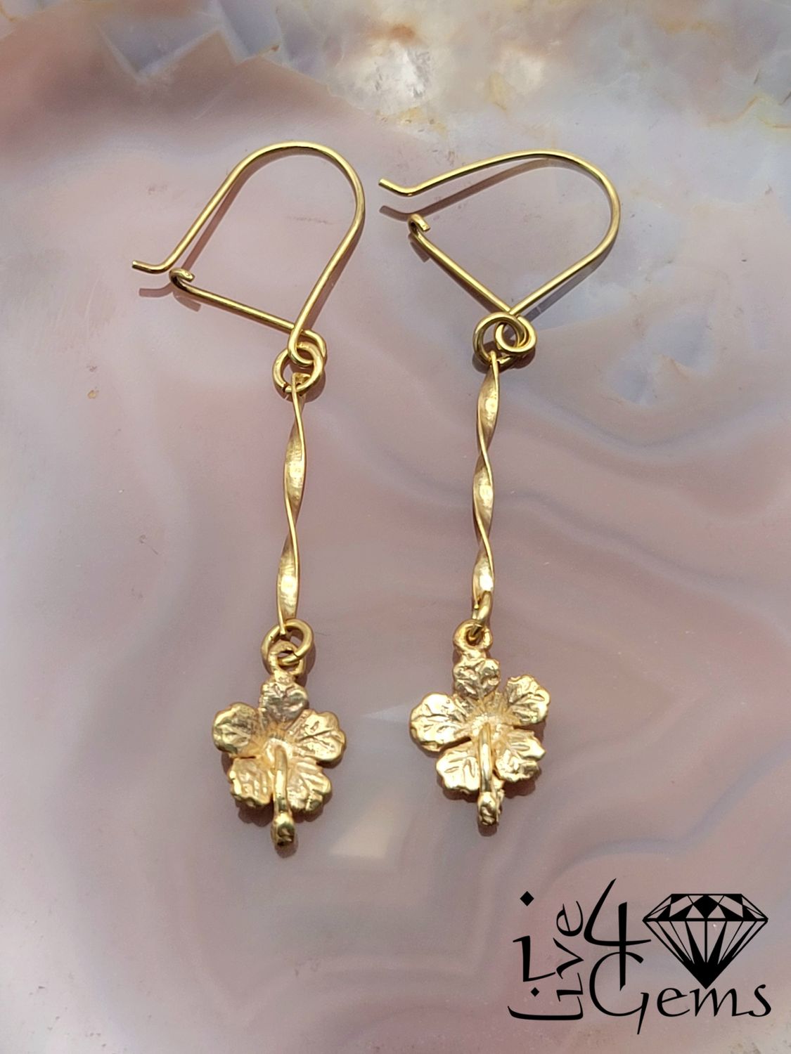 10kty Hibiscus Twist Hanging Earring 8mm