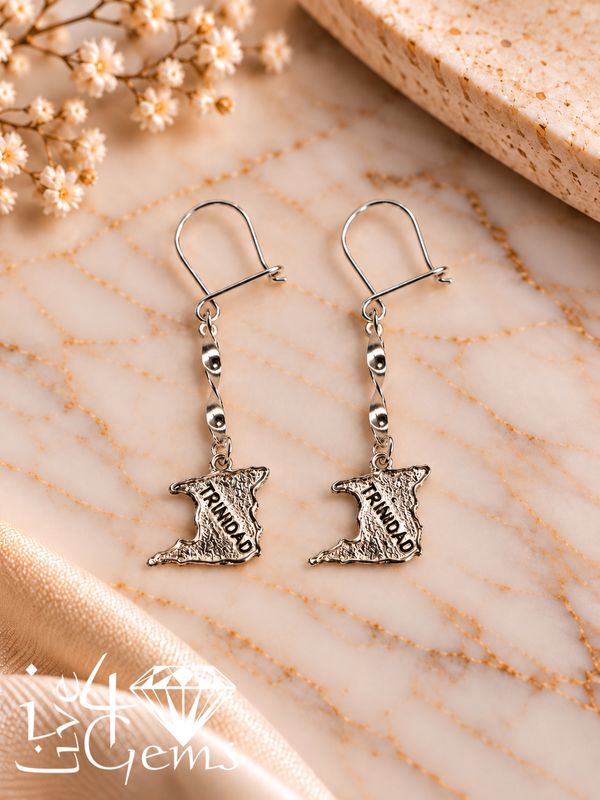 Silver Trinidad Map Hanging Earring 3mm
