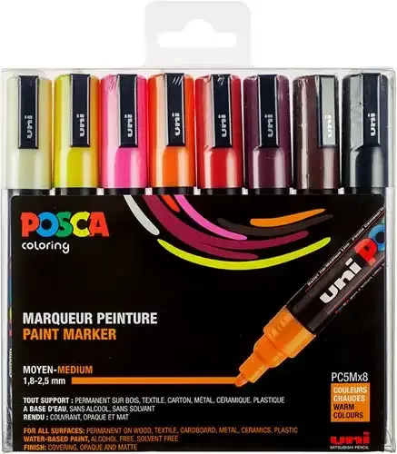 Uni Posca Verfmarker 8 Set 5M warm