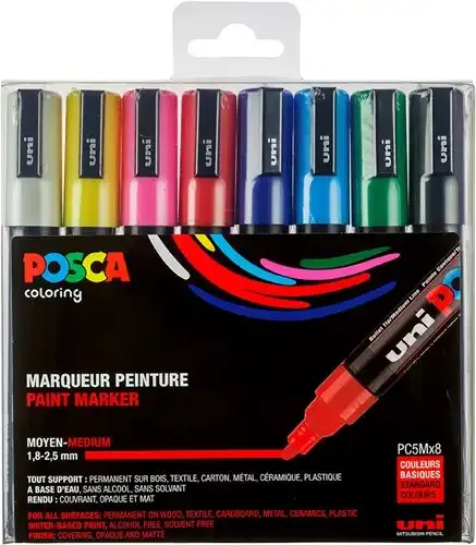 Uni Posca Verfmarker 8 Set 5M Basis