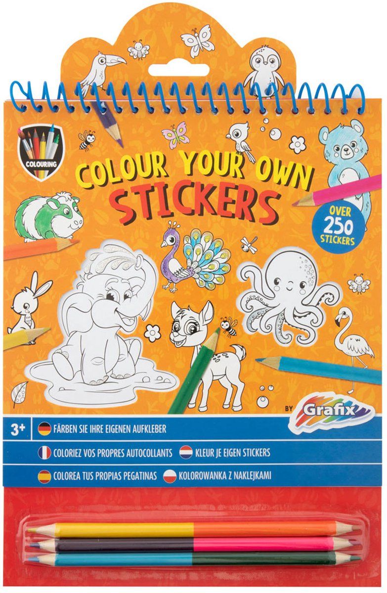 Grafix - Kleur je eigen stickers met 3 duopotloden - oranje