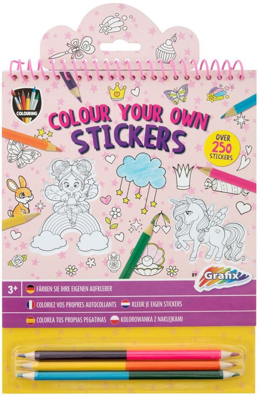 Grafix - Kleur je eigen stickers met 3 duopotloden - roze