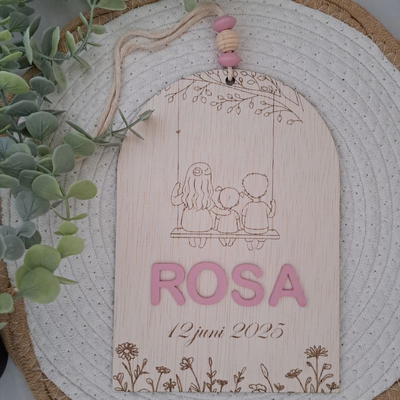 Uniek houten geboortebord