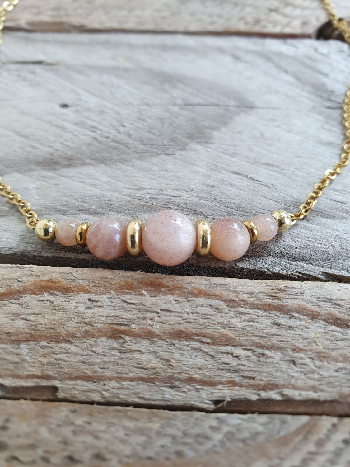 Collier Ras de Cou Pierre de Soleil &amp; Acier inoxydable
