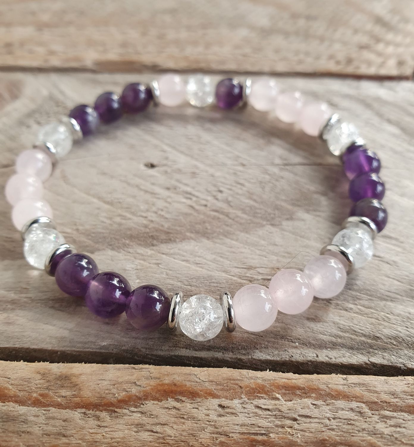 Bracelet Améthyste, Quartz rose &amp; Cristal de roche